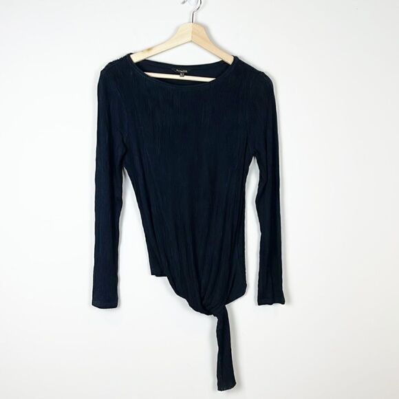 Massimo Dutti Stretch Ribbed Black Faux Wrap/Tie Top - Picture 2 of 10